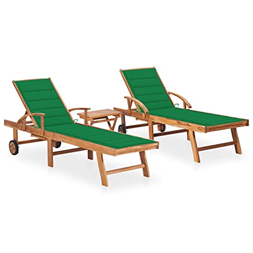 LVHUIDEH Sonnenliegen 2 STK. mit Tisch und Auflagen Massivholz Teak von LVHUIDEH