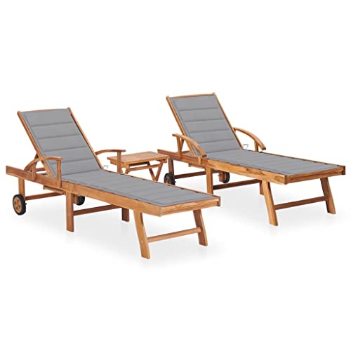 LVHUIDEH Sonnenliegen 2 STK. mit Tisch und Auflagen Massivholz Teak von LVHUIDEH