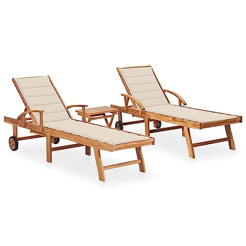 LVHUIDEH Sonnenliegen 2 STK. mit Tisch und Auflagen Massivholz Teak von LVHUIDEH