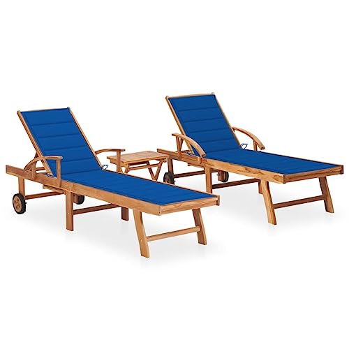 LVHUIDEH Sonnenliegen 2 STK. mit Tisch und Auflagen Massivholz Teak von LVHUIDEH