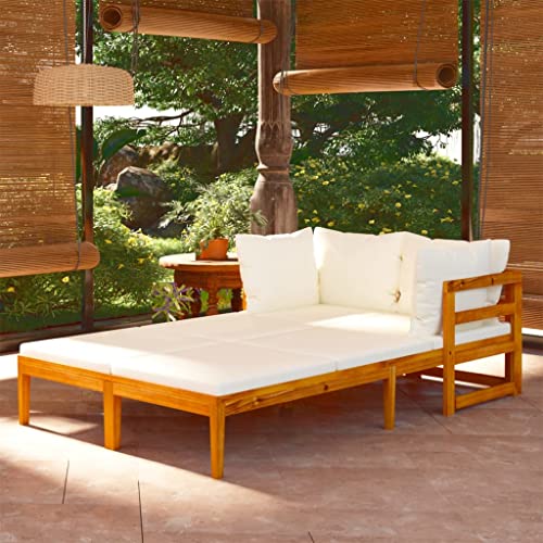 LVHUIDEH Sonnenliegen mit Cremeweißen Kissen 2er Set Akazienholz von LVHUIDEH