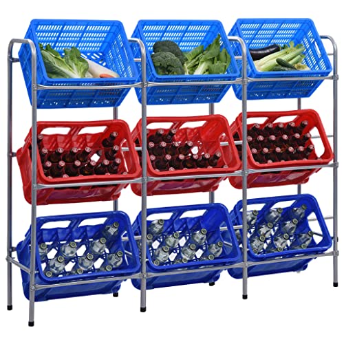 LVHUIDEH Stahlregal für 9 Kisten, Getränkekistenregal, Kistenregal für Bier Obst Gemüse Wasser, Getränkekistenhalter, 145 x 33 x 116 cm, Pulverbeschichteter Stahl, Kunststoff LVHUIDEH Stahlregal für 9 Kisten, Getränkekistenregal, Kistenregal für Bier Obst Gemüse Wasser, Getränkekistenhalter, 145 x 33 x 116 cm, Pulverbeschichteter Stahl, Kunststoff von LVHUIDEH