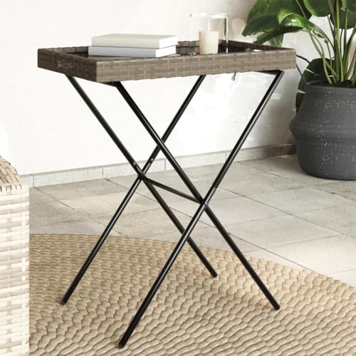 LVHUIDEH Tabletttisch Klappbar Grau 65x40x75 cm Poly Rattan von LVHUIDEH