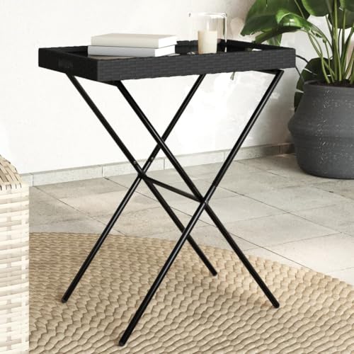 LVHUIDEH Tabletttisch Klappbar Schwarz 65x40x75 cm Poly Rattan von LVHUIDEH