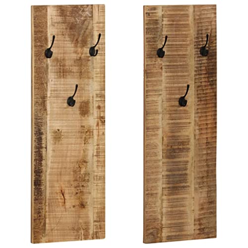 LVHUIDEH Wandgarderobe, 2er Set, Garderobe, Garderobenpaneel, Kleiderablage mit 3 Haken, Kleiderhaken für Schlafzimmer Flur Umkleideraum, 36 x 3 x 110 cm, Mangoholz Massiv von LVHUIDEH