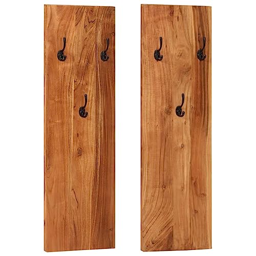 LVHUIDEH Wandgarderobe, 2er Set, Garderobe, Garderobenpaneel, Kleiderablage mit 3 Haken, Kleiderhaken für Schlafzimmer Flur Umkleideraum, 36 x 3 x 110 cm, Massivholz Akazie von LVHUIDEH