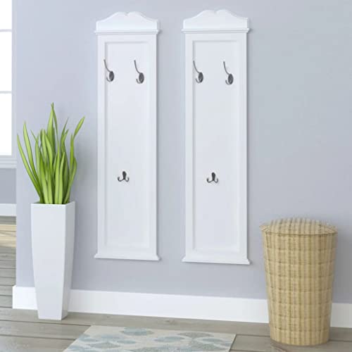 LVHUIDEH Wandgarderobe, 2er Set, Garderobenpaneel mit Haken, Kleiderhaken für Schlafzimmer Flur Umkleideraum, 28 x 3.5 x 109 cm, MDF und massives Tannenholz von LVHUIDEH