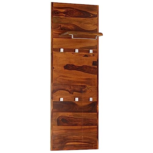 LVHUIDEH Wandgarderobe, Garderobe, Garderobenpaneel, Kleiderablage mit 6 Haken und 1 Regal, Kleiderhaken für Schlafzimmer Flur Umkleideraum, 40 x 4 x 118 cm, Massivholz Akazie von LVHUIDEH