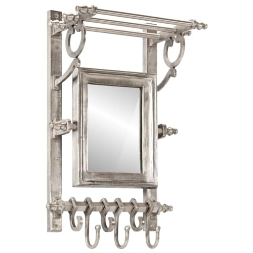 LVHUIDEH Wandgarderobe, Schweberegal, Garderobe mit 6 Haken und Spiegel, Kleiderhaken für Schlafzimmer Flur Badezimmer, Garderobenständer, 40 x 24 x 60 cm, Aluminium von LVHUIDEH