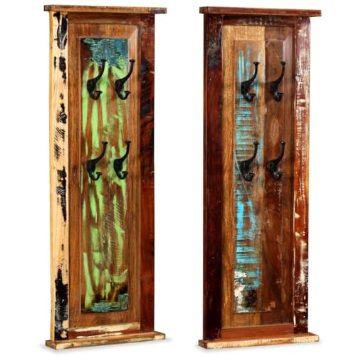 LVHUIDEH Wandgarderobe aus Holz, 2er Set, Garderobe, Kleiderablage mit 4 Haken, Kleiderhaken für Schlafzimmer Flur Umkleideraum, 38 x 100 cm von LVHUIDEH