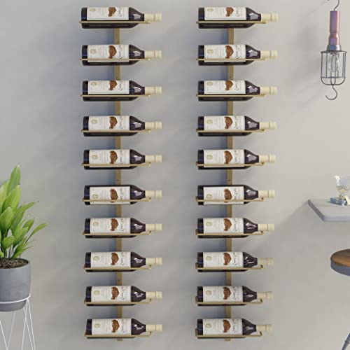 LVHUIDEH Wandmontierte Weinregal Flaschenhalter Flaschenregal Aufbewahrungsregal für Wand Metall Weinregal 10 Flaschen, Golden, 2er Set, 24 x 9 x 120 cm von LVHUIDEH