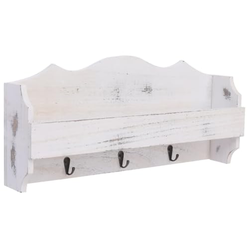 LVHUIDEH Wandregal mit 1 Ablage und 3 Haken, Schweberegal für Flur Wohnzimmer Büro, Wandgarderobe, Kleiderhaken, Garderobenständer, 50 x 10 x 23 cm, Paulownia-Holz von LVHUIDEH