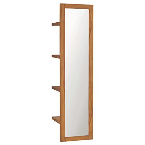 LVHUIDEH Wandspiegel mit Regalen, Badezimmerspiegel, Spiegel für Ankleidezimmer Schlafzimmer Flur, Antik-Look Holzspiegel, 30 x 30 x 120 cm, Teak Massivholz und Glas von LVHUIDEH