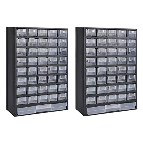 LVHUIDEH Werkstattboxen mit 41 Fächern, Sortimentskasten, Werkstatt Steckregal Organizer, Sortimentskoffer für Aufbewahrung Kleinteile, 2er Set, 31 x 13,8 x 49 cm, Kunststoff von LVHUIDEH