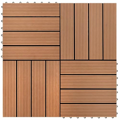 WPC Fliese für Garten Swimmingpool Teich Terrasse Innenhof Balkon, Terrassenfliese, Keramikfliesen, Bodenfliesen mit Entwässerungssystem, Wetterfest, Set of 11, 30 x 30 cm von LVHUIDEH