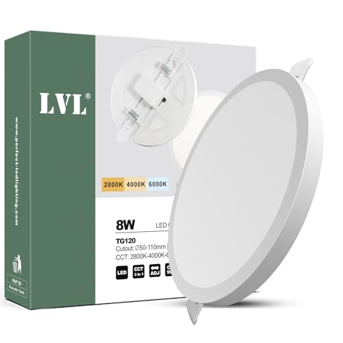 LVL LED Einbaustrahler Flach 230V 8W nicht dimmbar 3000K/4000K/6000K Rund Lochdurchmesser 50-110mm Einbauleuchten für Badezimmer Küche (Weiß, 1 Stück) von LVL