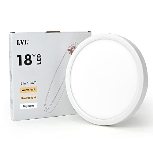 LVL Runde LED-Deckenleuchte, 18W, 23cm Deckenleuchten, warmes Licht, natürliches Licht, Tageslicht, moderne bündige Deckenleuchte für Flur, Korridor, Küche, Schlafzimmer, Büro (weiß, Φ23cm-18W) von LVL