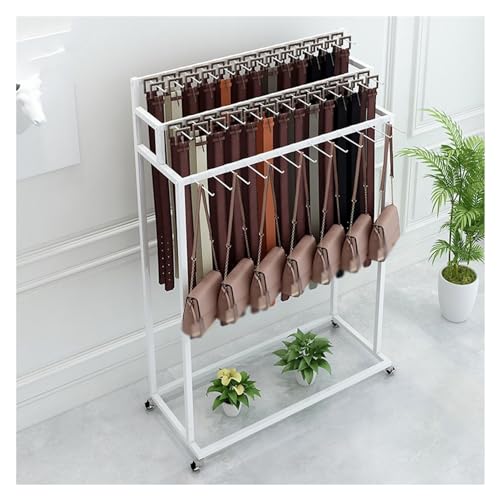 LVLDAWA Bodenstehender Gürtelständer, Mobiler Gürtelhalter Mit Rollen, Herrenschrank-Krawatten-Organizer-Ständer Mit Abnehmbarem Haken Für Geschenkeladen (Farbe : Weiß, Größe : 80X40X150CM) von LVLDAWA