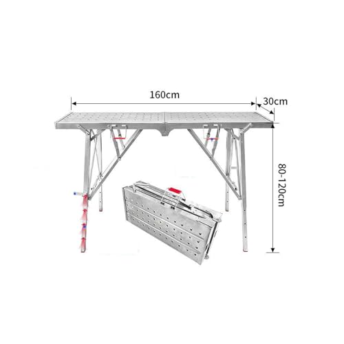 LVLDAWA Höhenverstellbare Arbeitsplattform, Hochleistungs-Klappleiter Mit Rutschfester Trittfläche, Tragbares Gerüst Aus Verzinktem Stahl Zum Waschen Von Fahrzeugen(30x160cm) von LVLDAWA