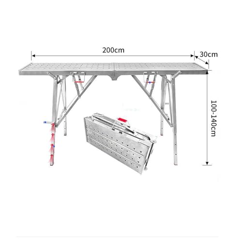 LVLDAWA Höhenverstellbare Arbeitsplattform, Hochleistungs-Klappleiter Mit Rutschfester Trittfläche, Tragbares Gerüst Aus Verzinktem Stahl Zum Waschen Von Fahrzeugen(30x200cm) von LVLDAWA