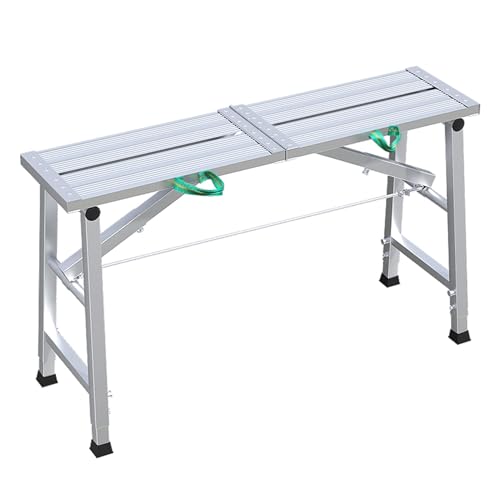 LVLDAWA Tragbarer Aluminium-Tritthocker, Höhenverstellbare Arbeitsplattform Mit Rutschfester Trittfläche, Hochleistungs-Trockenbau-Malergerüst Autowäsche Und Reparaturen(Silver,27x120cm-70-110cm) von LVLDAWA