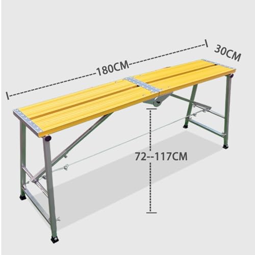 LVLDAWA Verstellbare Arbeitsplattform, Klappbare Aluminium-Trittleiter Rutschfesten Füßen, Höhenverstellbarer, Tragbarer Tritthocker Für Autowäsche Und Reparaturarbeiten(30x180cm-72-117cm) von LVLDAWA