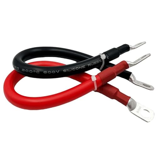 M8-Schwarzes und rotes Autobatterie-Anschlusskabel 0 2 4 6 8 AWG, weicher, verzinnter Silikon-Kupferdraht mit M8-Anschlussstück for Wechselrichter, Auto, Solar(30CM,2 AWG) von LVSELINGI