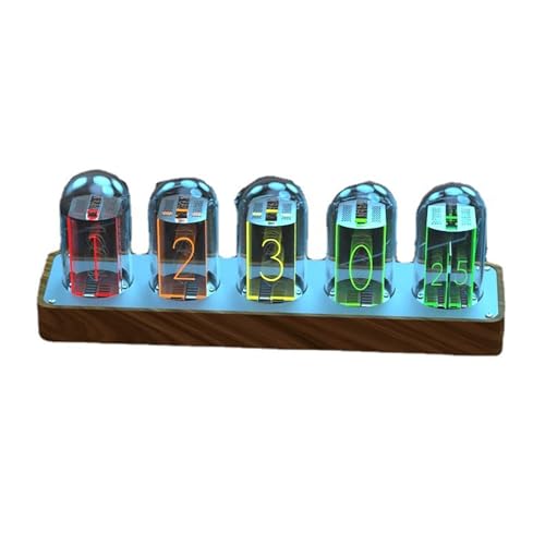 LVSEWOA Nixie-Röhrenuhr-Bausatz-Simulation, digitaler Vintage-Wecker, DIY-RGB-Vollfarbanzeige, 8 Anzeigemodi, kreatives Licht (Pfirsichholz) von LVSEWOA