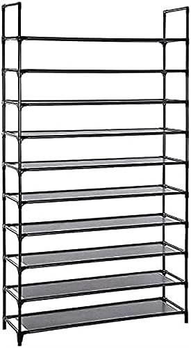 LVSEWOA Schuhregal 100 * 30 * 176 cm 10-lagiges schwarzes Schuhregal Kleiderablage Kleiderschrank Aufbewahrung Stabiler Metallrahmen Rolltor Werkzeug-Organizer von LVSEWOA