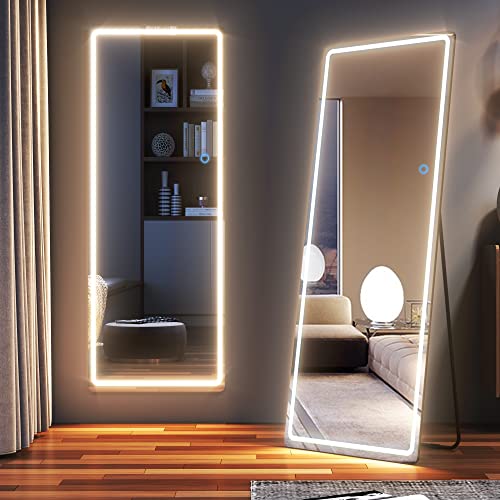 LVSOMT 153x50cm Ganzkörperspiegel mit LED-Beleuchtung, freistehender Bodenspiegel, Wandspiegel, beleuchteter Kosmetikspiegel, großer Spiegel in voller Größe, Stehspiegel für Schlafzimmer (Schwarz) von LVSOMT
