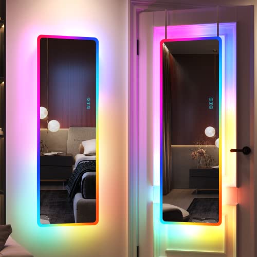 LVSOMT Ganzkörperspiegel mit Beleuchtung,RGB-Farbwechselspiegel,Ganzkörperspiegel zur Wandmontage, hängender Spiegel über der Tür,14 LED-Leuchten + dimmbare Helligkeit + einstellbare Geschwindigkeit… von LVSOMT