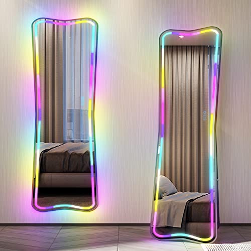 LVSOMT Ganzkörperspiegel mit Beleuchtung RGB, 160 x 50cm LED Long Ganzkörperspiegel, Wandspiegel, Beleuchteter Ankleidespiegel, Großer Spiegel in voller Größe, Geeignet für Schlafzimmer (Schwarz) von LVSOMT