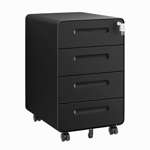 LVSTEEL Rollcontainer mit 4 Schubladen, Schwarz, OFC041B01 von LVSTEEL