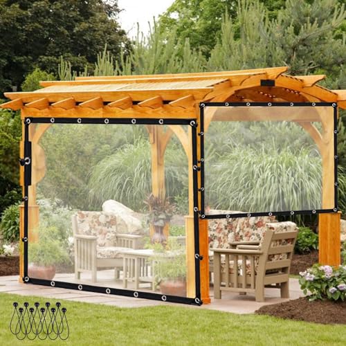 Klare Plane wasserdichte Seitenwände,Faltbare Pavillon-Terrassenvorhänge Reißfeste Transparente Plane mit Ösen for Camping Angeln Pflanzenabdeckung LVTFCO (Color : Clear, Size : 2.4x3m) von LVTFCO