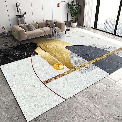 LVTFCO Gold-Schwarz-Weiß-Geometrie Teppiche, Einfaches Grafisches Rechteck Maschinengewebt Flachgewebter Teppich - für Wohnzimmer, Kinderzimmer, Schlafzimmer und die Küche 160 x 230 cm von LVTFCO