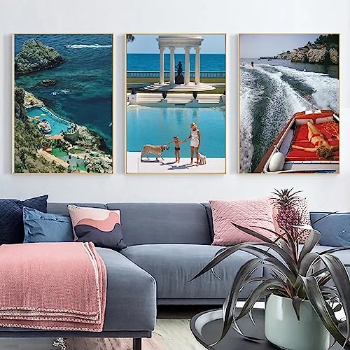 LVTFCO Poolside Glamour Poster Slim Aarons Wandkunst Poolside Glamour 1970er Jahre Drucke Slim Aarons Malerei Leinwand Home Wanddekoration Bild 40x60cmx3 Kein Rahmen von LVTFCO