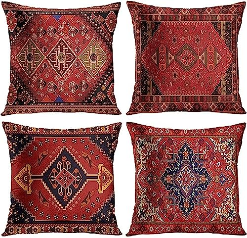 LVTFCO Samt 4er Set Kissenbezug weiche Kissenbezüge 40x40cm,Boho-Rot Kissenhülle mit Verstecktem Reißverschluss Zierkissenbezug für Sofa Stuhl Schlafzimmer Wohnzimmer Dekokissen von LVTFCO