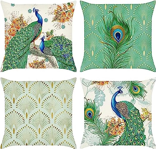 LVTFCO Samt 4er Set Kissenbezug weiche Kissenbezüge 40x40cm,Pfau Kissenhülle mit Verstecktem Reißverschluss Zierkissenbezug für Sofa Stuhl Schlafzimmer Wohnzimmer Dekokissen von LVTFCO