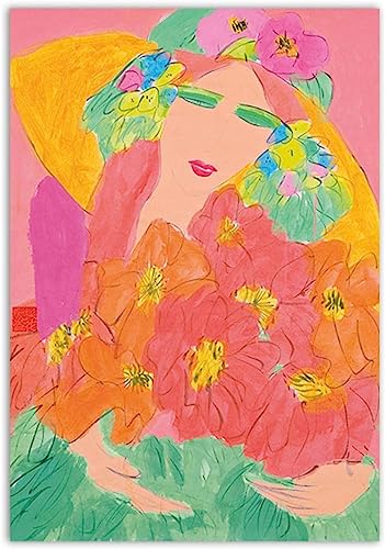 LVTFCO Walasse Ting Poster und Drucke《Dame mit Blumen》Wandkunst Walasse Ting Malerei Leinwandmalerei für zu Hause Wanddekoration Bild 40x60cmx1 Kein Rahmen von LVTFCO