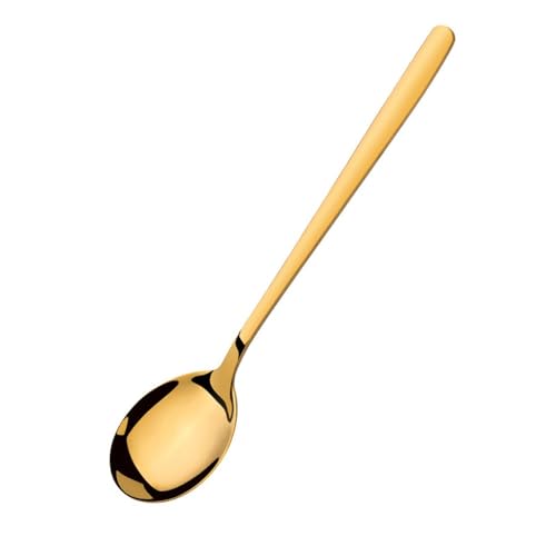 LVUNZJCA Esslöffel Runder Löffel, einfacher Dessertlöffel mit langem Griff, westlicher Speiselöffel für Zuhause, Küche(Gold) von LVUNZJCA