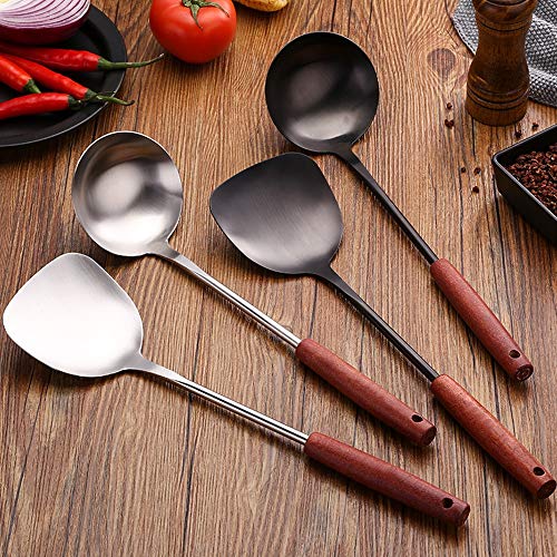 LVUNZJCA Küchenutensilien Set Einfache Küchen Kochen Edelstahl Edelstahl Kochen Spatel Pot Löffel Zweiteilige Haushalts Schaufel Löffel Set 2 Stück für Kochgeschirr, Kochen(Black) von LVUNZJCA
