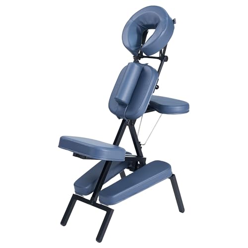 LVUNZJCA Professioneller, Leichter, tragbarer Massagestuhl, zusammenklappbar, aus Aluminium, Verstellbarer Tattoo-Stuhl mit Tragetasche auf Rollen, Aluminium, Blau von LVUNZJCA
