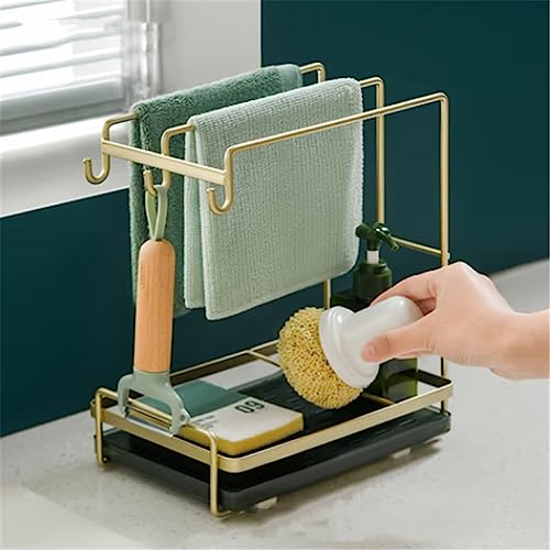 LVUNZJCA Spülbecken Organizer RAG Rack Küchenspüle Rack Haushalte Arbeitsplatte Wandhängeschüsselschale Rack für Küchenarbeitsplatte(Gold) von LVUNZJCA