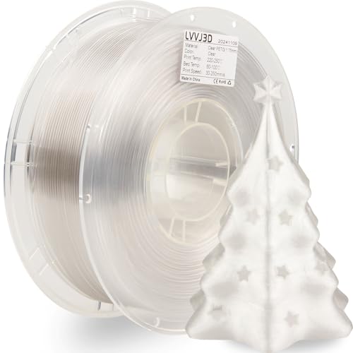 LVVJ3D PETG Filament 1.75mm Transparent– High-Toughness PETG 3D Printer Filament, Dimensional Accuracy +/- 0.03mm, FDM Printer Compatible, Clear 1kg/Spule von LVVJ3D