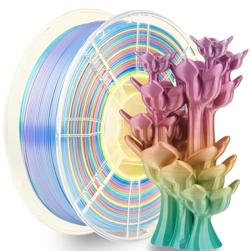 LVVJ3D PLA Filament 1.75mm, Silk Rainbow Filament, Rainbow PLA 3D Drucker Filament, Sauber Gewickelt Maßgenauigkeit +/-0.03mm, 1KG/Spool von LVVJ3D