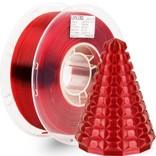 LVVJ3D PETG Filament 1.75mm Transparent Rot– High-Toughness PETG 3D Printer Filament, Dimensional Accuracy +/- 0.03mm, FDM Printer Compatible, Clear Rot 1kg/Spule von LVVJ3D