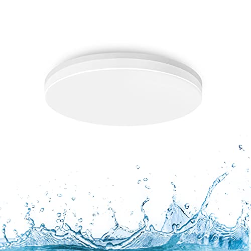 LVWIT LED Deckenleuchte, 18W 1800LM Wasserdichte Deckenlampe IP65, Flimmerfreie Neutralweiß Rund Badlampe für Küche, Wohnzimmer, Balkon, Flur, Badezimmer, Schlafzimmer, Ø220mm von LVWIT