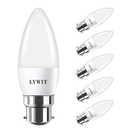 LVWIT LED Lampe B22, 470 lm, 2700K Warmweiß, ersetzt 40 Watt, 5W LED Leuchtmittel in Kerzenform C37, matt (6er Pack) von LVWIT