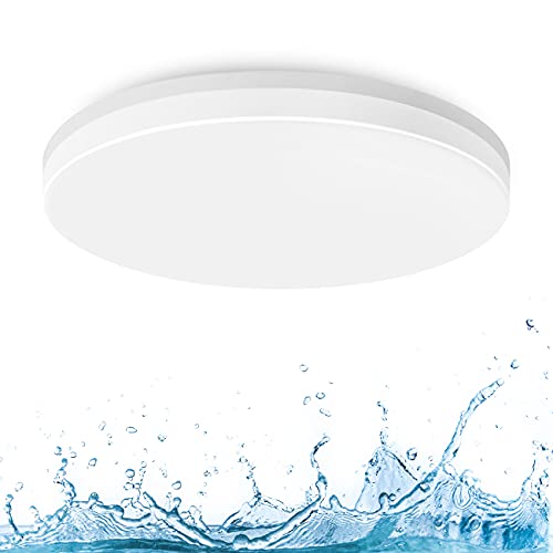 LVWIT 24W Deckenlampe, LED Deckenleuchte IP65 Wasserfest, 4000K Badlampe, 2400LM Neutralweiß Licht, Rund Flach Leuchte Decken Ideal für Küche, Schlafzimmer, Balkon, Flur, Bad, Wohnzimmer, Ø330mm von LVWIT