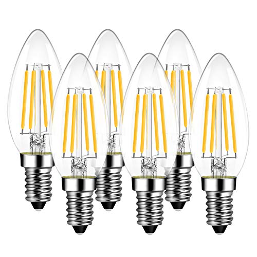 6er Pack E14 Kerze LED Lampe für Kronleuchter, E14 Glühfaden Retrofit Classic, 4W 470 Lumen ersetzt 40 Watt, 2700K Warmweiß, Filament Fadenlampe, Glas, nicht dimmbar, 3 Jahre Garantie - LVWIT von LVWIT